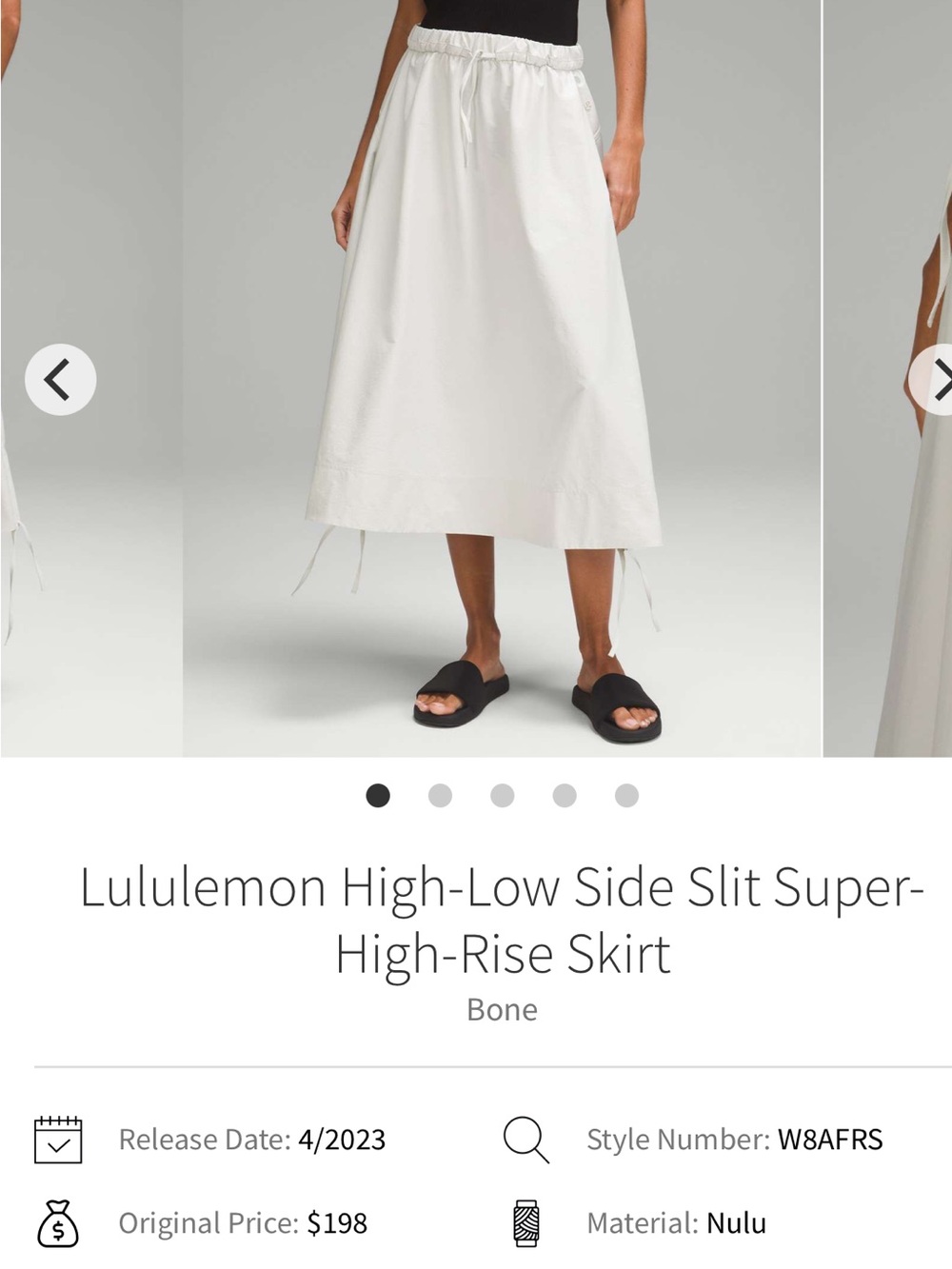 62. Size Large LULULEMON Ivory High Rise Side Slit Skirt - Picture 5 of 8